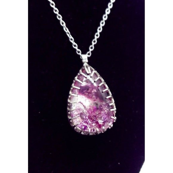 Sterling silver Pink Lodolite Ghost Quartz Crystal Necklace Handmade gothic .925 - Picture 3 of 12